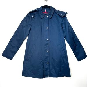 Tommy Hilfiger Navy Heritage Old Money Trench Coat Raincoat Removable Hood Vest